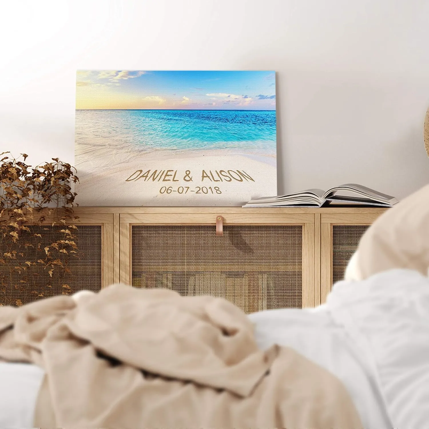 Renditions Gallery Beach Sunrise Personalized with Couple Names & Special Date Canvas Print, Romantic Anniversary or Wedding Gift Idea, Custom Wall Art for Brides & Grooms, 8x12 Inches
