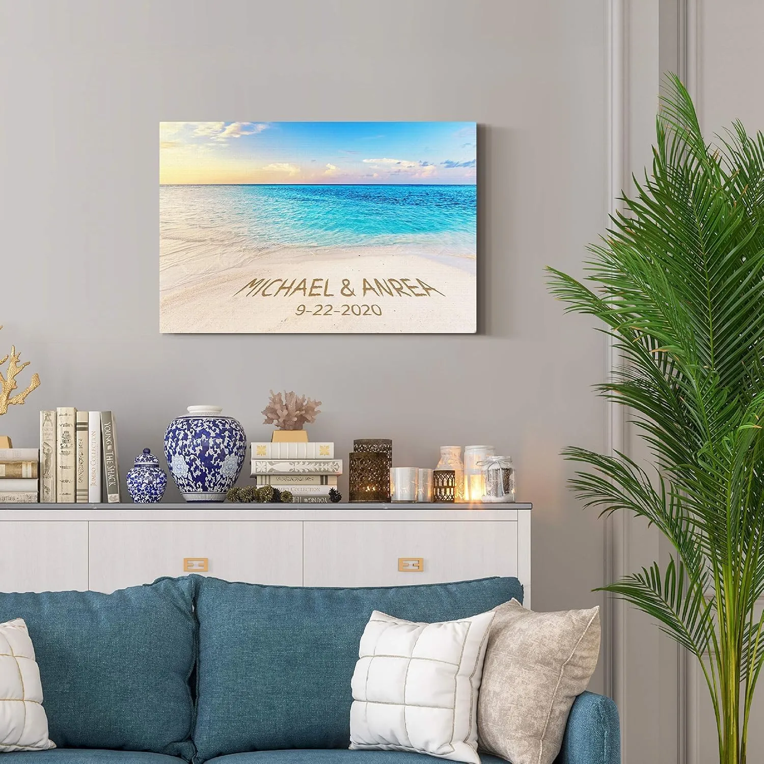 Renditions Gallery Beach Sunrise Personalized with Couple Names & Special Date Canvas Print, Romantic Anniversary or Wedding Gift Idea, Custom Wall Art for Brides & Grooms, 8x12 Inches