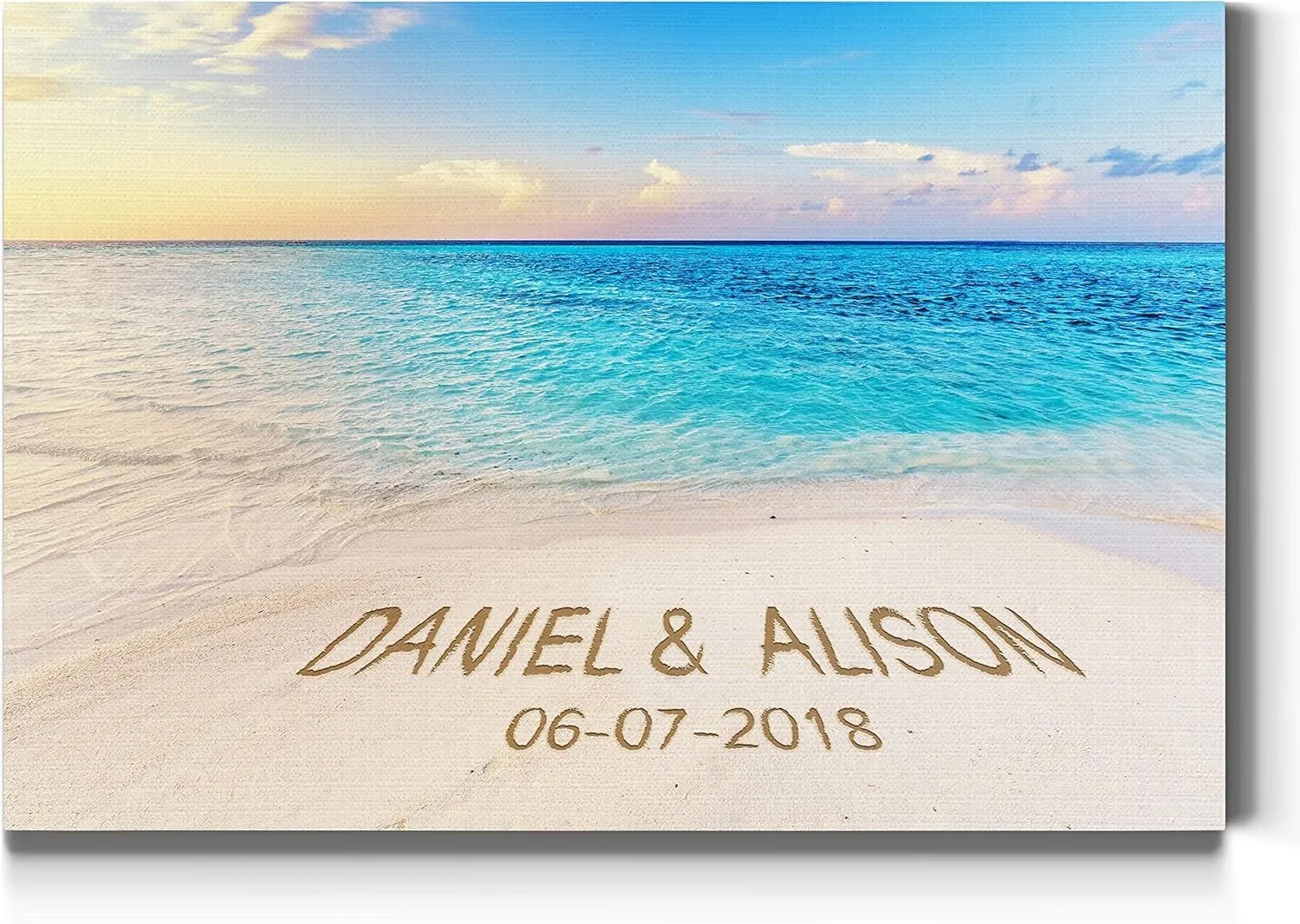 Renditions Gallery Beach Sunrise Personalized with Couple Names & Special Date Canvas Print, Romantic Anniversary or Wedding Gift Idea, Custom Wall Art for Brides & Grooms, 8x12 Inches