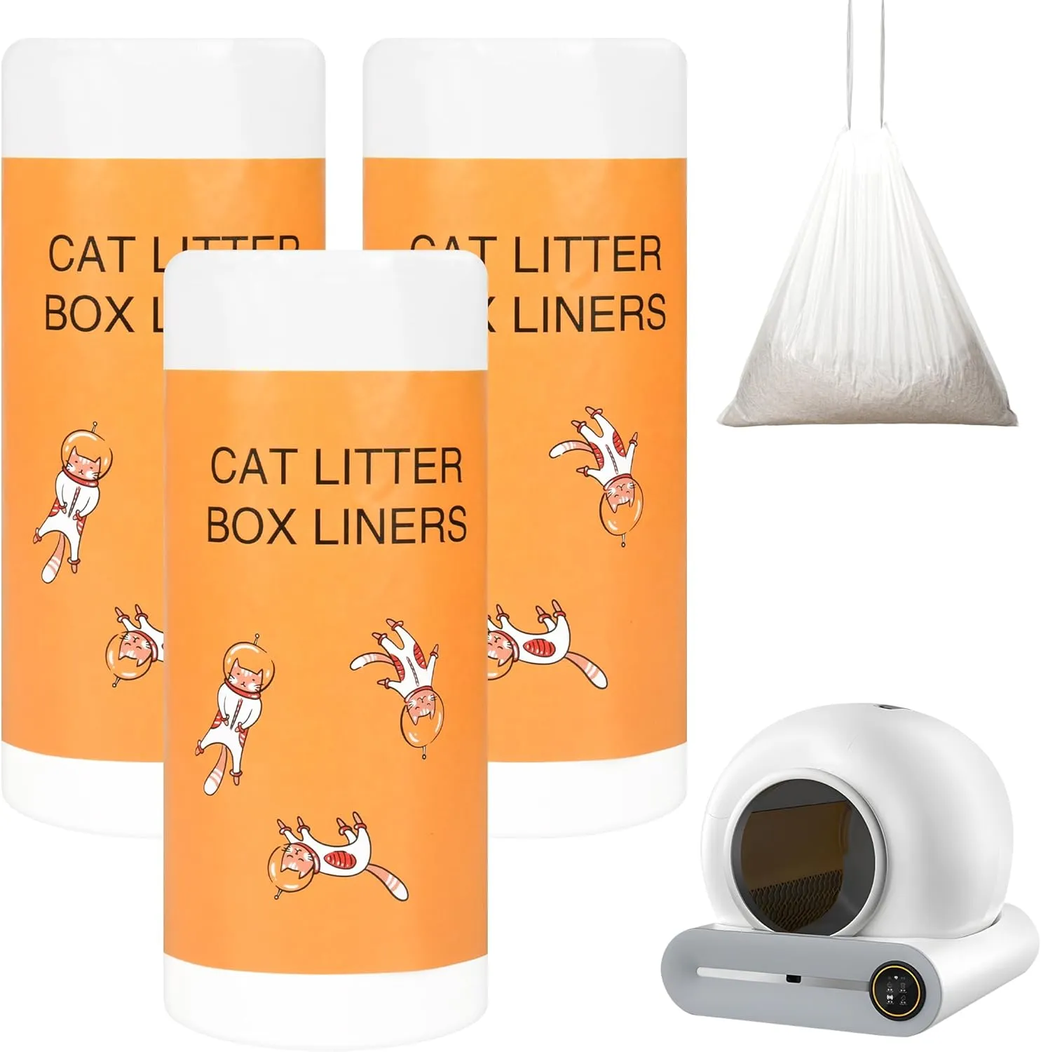 Replaced Waste Bags, Dxles Cat Litter Box Liners, 60 Count Heavy Duty Self-Cleaning Litter Box Liner Waste Receptacles Bags for Automatic Clean Kitty Litter Box -20" x 18"