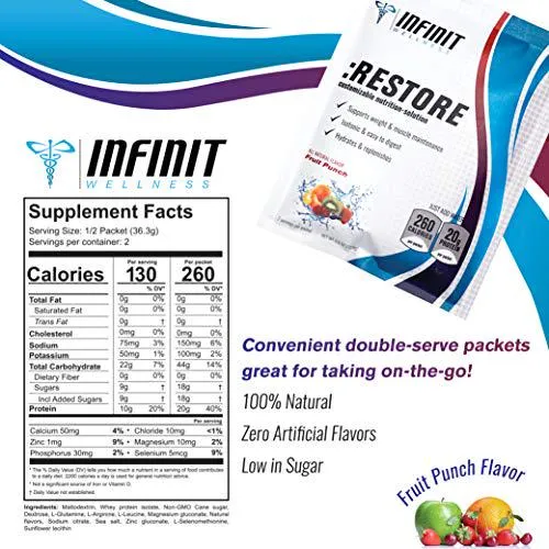 Restore Hydration Powder by Infinit Wellness | Electrolyte Drink Mix | Low Flavor Oral IV for Weight and Muscle Maintenance | 4 Double-Serve Packets | Taster's Variety Pack