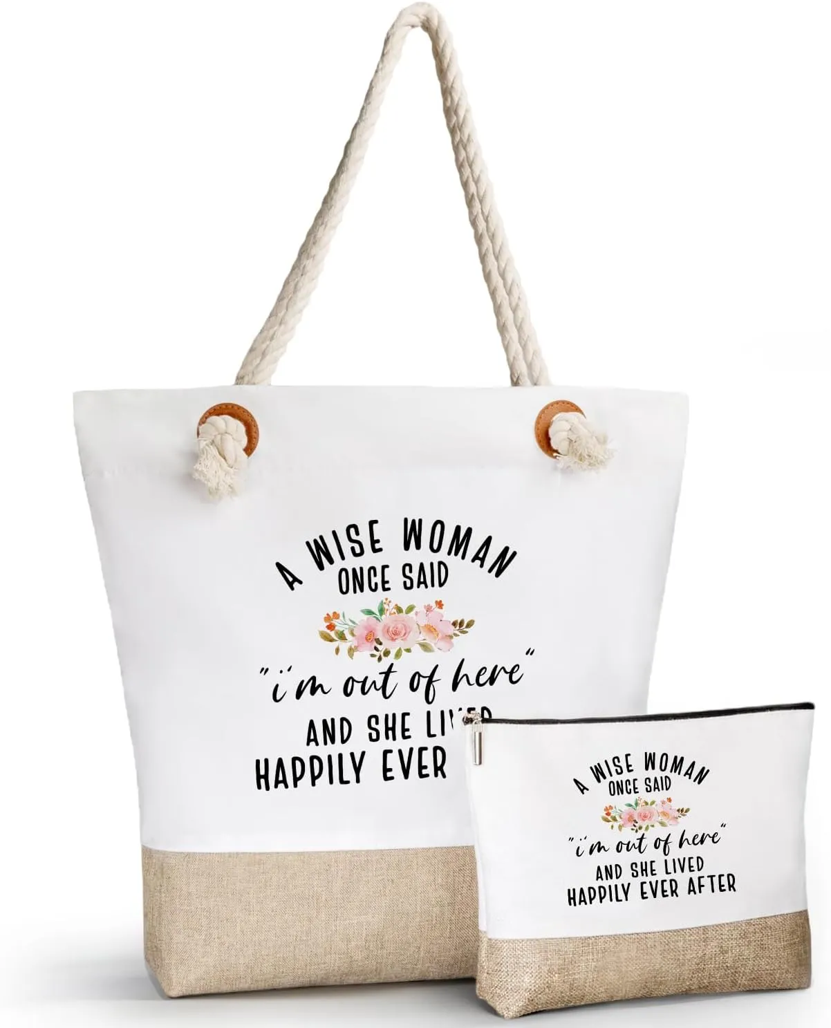 Retirement Gifts for Woman 2024, Happy Cool Retirement Gifts for Women, Grandma, Coworker, Teacher, Retirees, A Wise Woman Once Said Travel Favors for Women - Canvas Tote Bag & Makeup Bag with Zipper