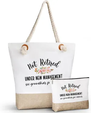 Retirement Gifts for Woman 2024, Happy Cool Retirement Gifts for Women, Grandma, Coworker, Teacher, Retirees, Travel Favors for Women - Canvas Tote Bag & Makeup Bag with Zipper,A