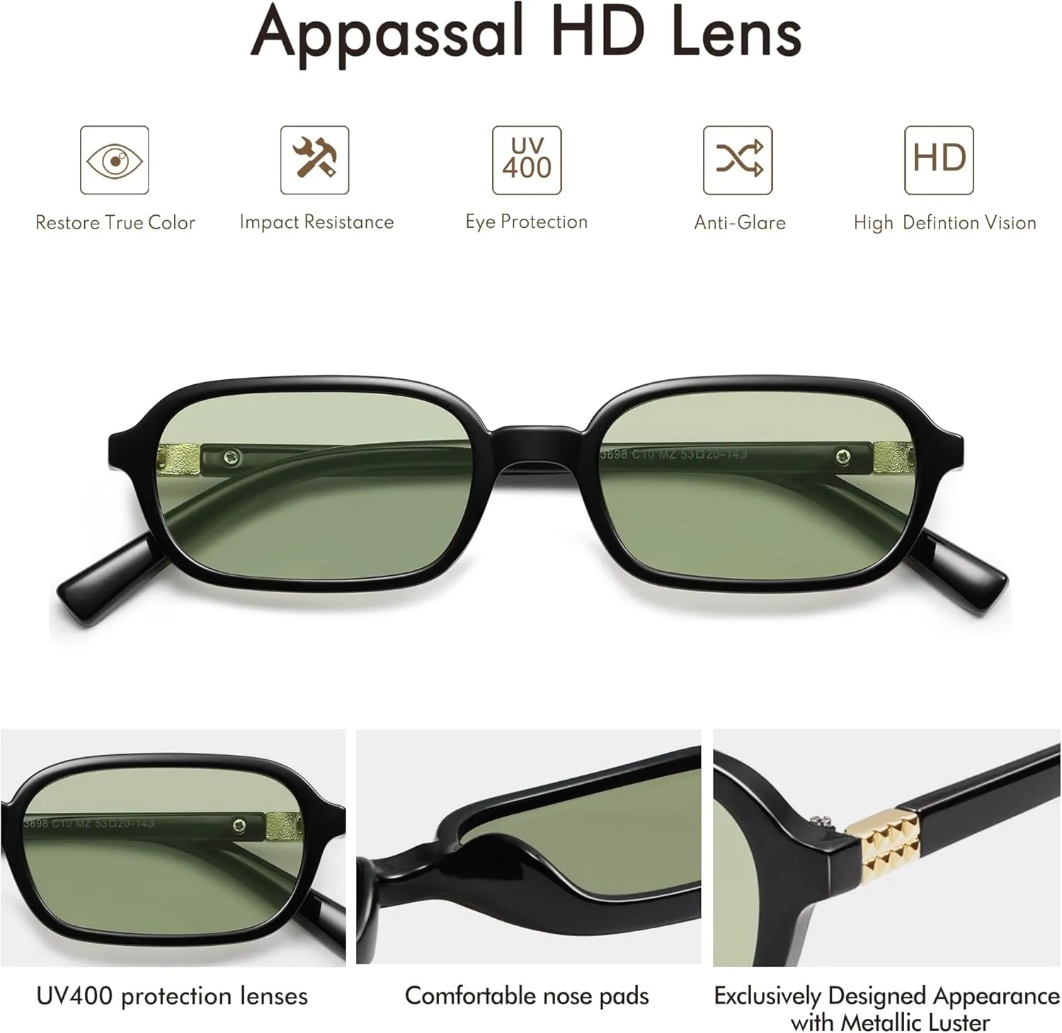 Retro Rectangular Sunglasses for Women Vintage Fashion Trendy Funny Small 90s Square Sunnies 2025 AP3698