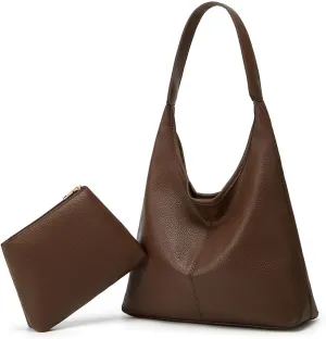 Retro Shoulder Bag Slouchy Tote Bag for Women Soft Leather Handbags Work Purse Ladies Top Handle Bag Large Capacity 2Pcs