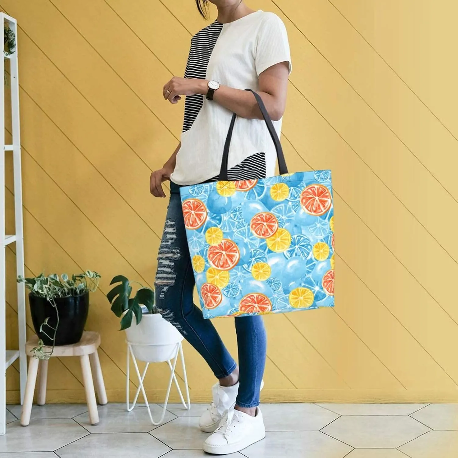 Reusable Grocery bags Big Capacity Shopping Bag Canvas Shoulder Tote Handbag for Women Girls