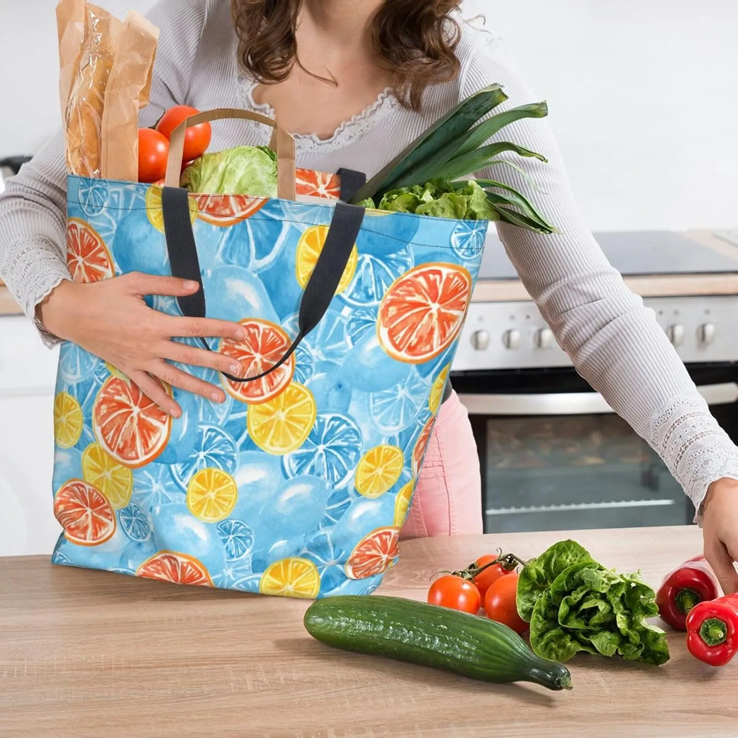 Reusable Grocery bags Big Capacity Shopping Bag Canvas Shoulder Tote Handbag for Women Girls