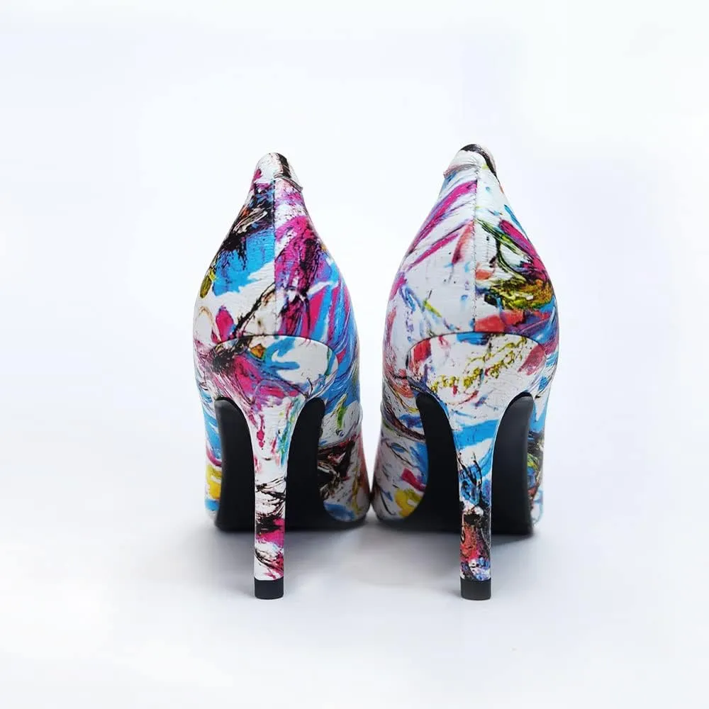Rio Artistic Unique Paint Genuine Leather Stiletto Heel Dress Pump Shoes