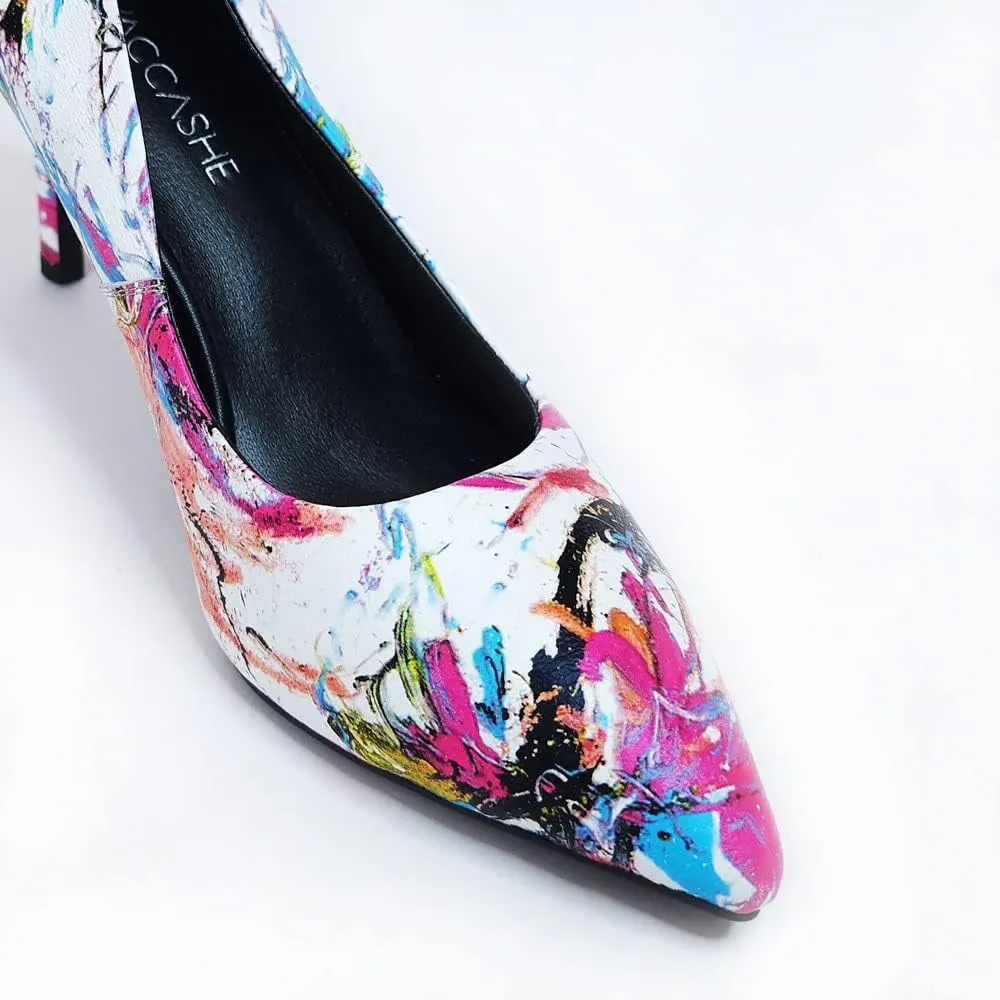 Rio Artistic Unique Paint Genuine Leather Stiletto Heel Dress Pump Shoes