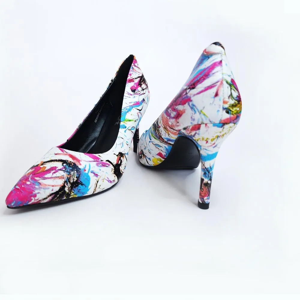 Rio Artistic Unique Paint Genuine Leather Stiletto Heel Dress Pump Shoes