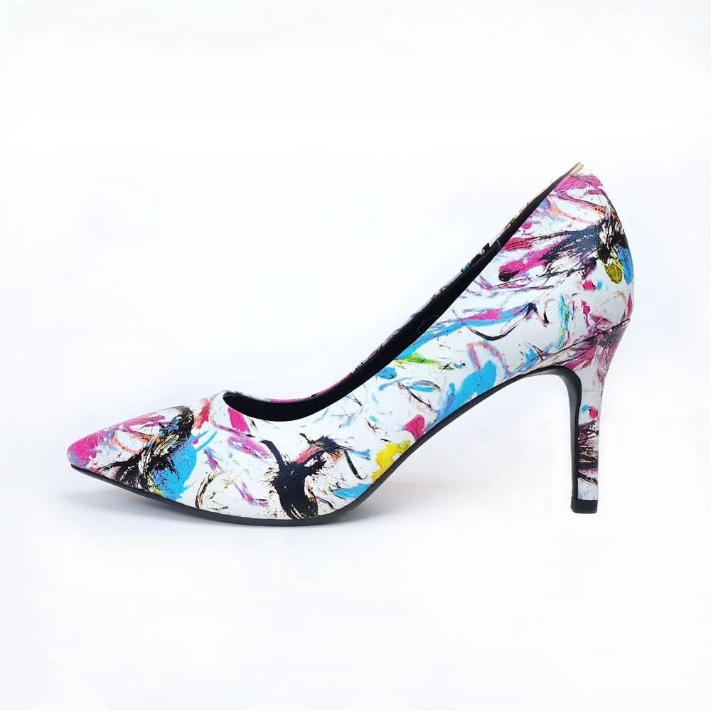 Rio Artistic Unique Paint Genuine Leather Stiletto Heel Dress Pump Shoes