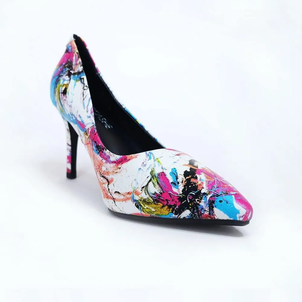 Rio Artistic Unique Paint Genuine Leather Stiletto Heel Dress Pump Shoes