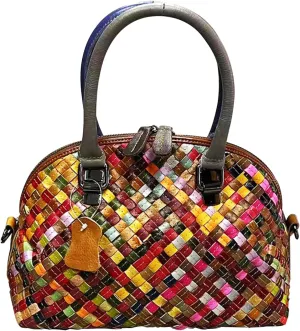 Riutiru Women's Mosaic Style Genuine Leather Handwoven Unique Style Diagonal Shoulder Handbag
