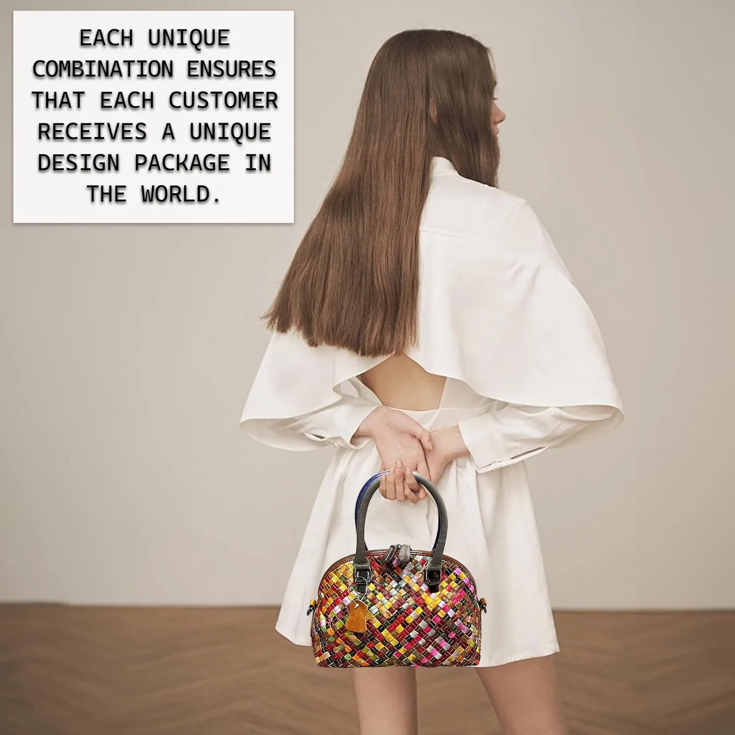 Riutiru Women's Mosaic Style Genuine Leather Handwoven Unique Style Diagonal Shoulder Handbag