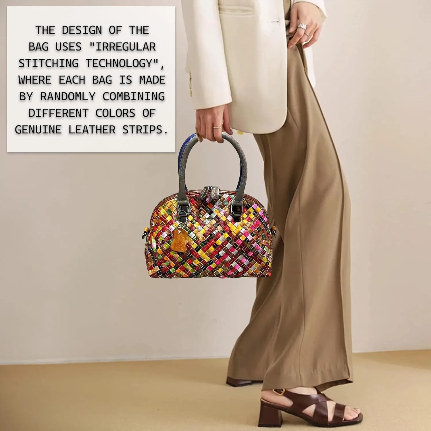Riutiru Women's Mosaic Style Genuine Leather Handwoven Unique Style Diagonal Shoulder Handbag