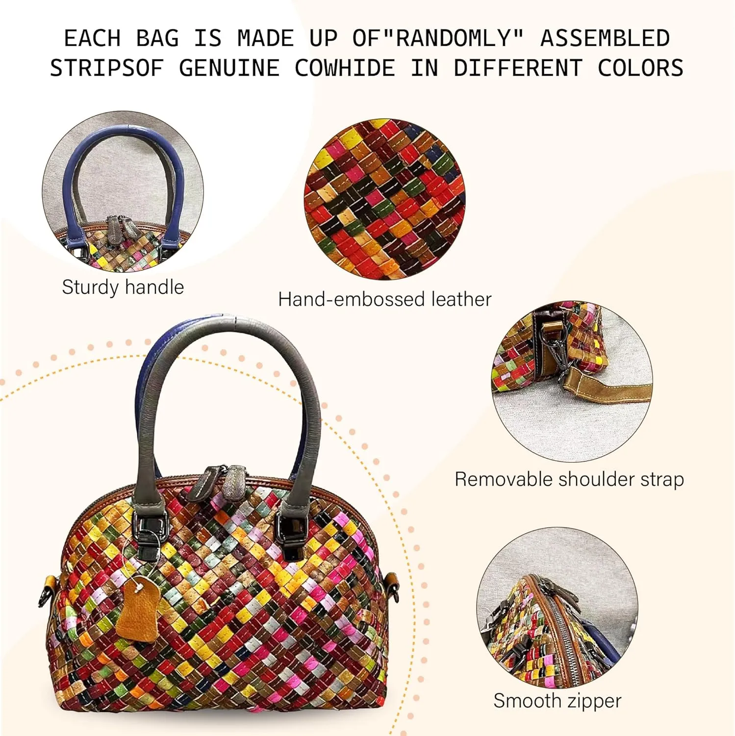 Riutiru Women's Mosaic Style Genuine Leather Handwoven Unique Style Diagonal Shoulder Handbag