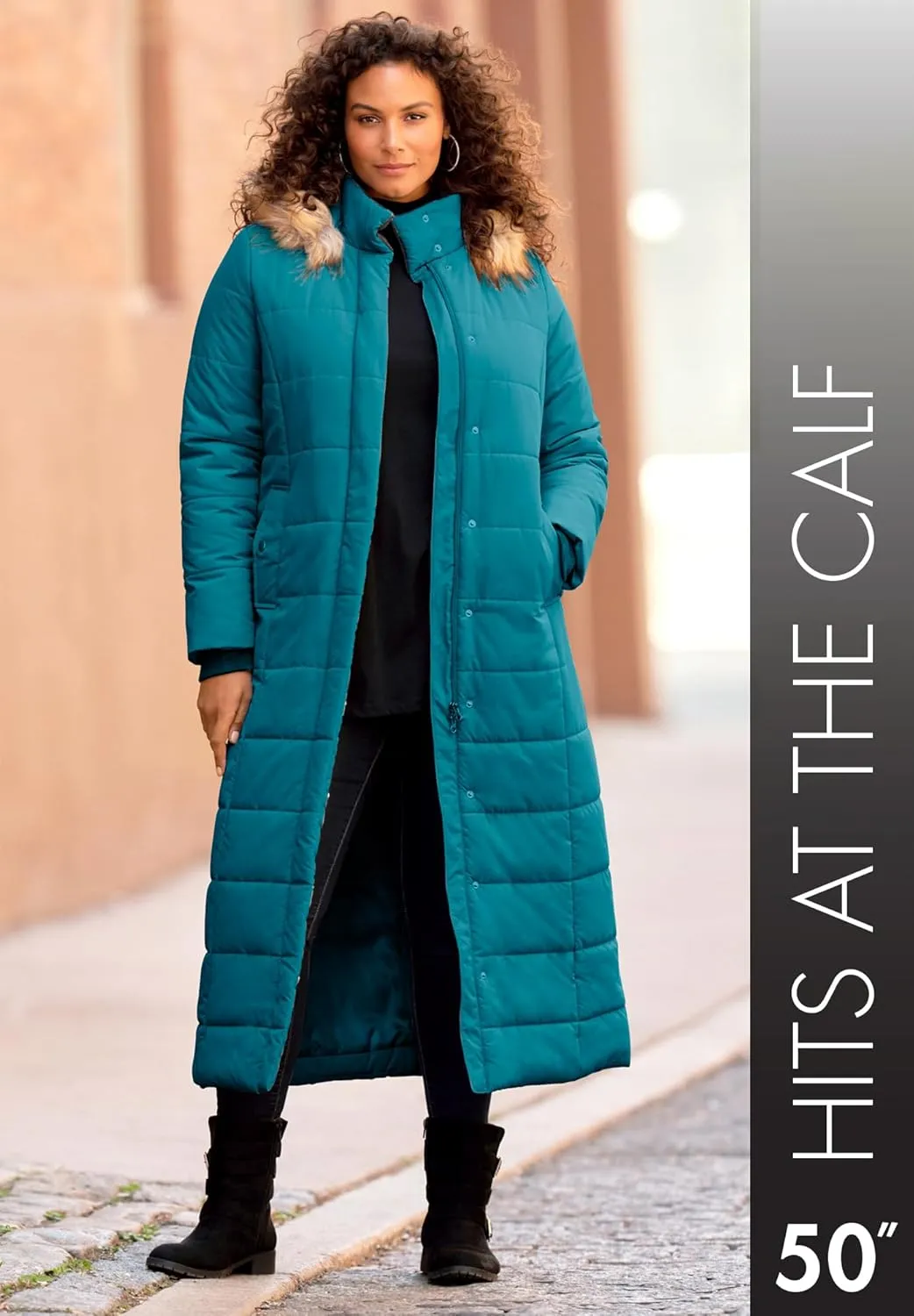 Roaman's Women's Plus Size Maxi Length Quilted Puffer Jacket