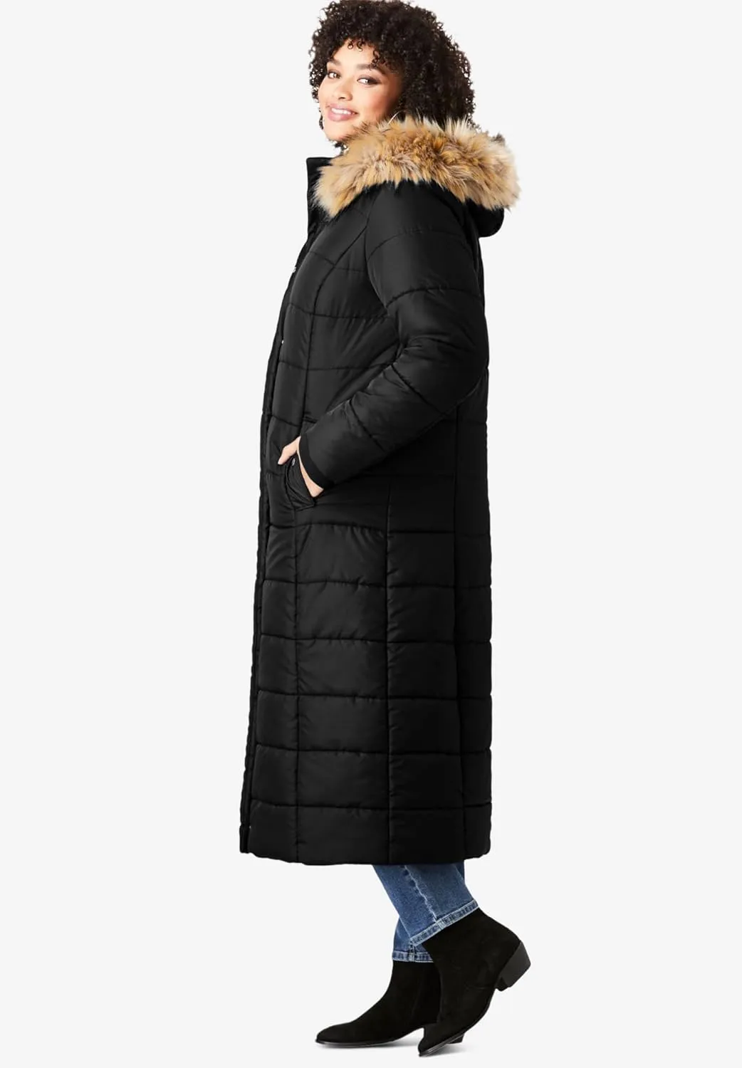 Roaman's Women's Plus Size Maxi Length Quilted Puffer Jacket