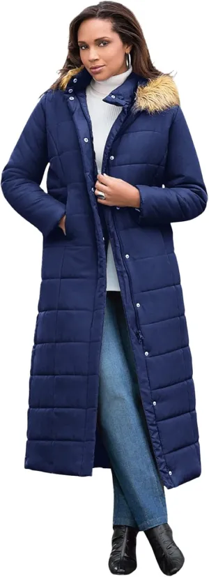 Roaman's Women's Plus Size Maxi Length Quilted Puffer Jacket