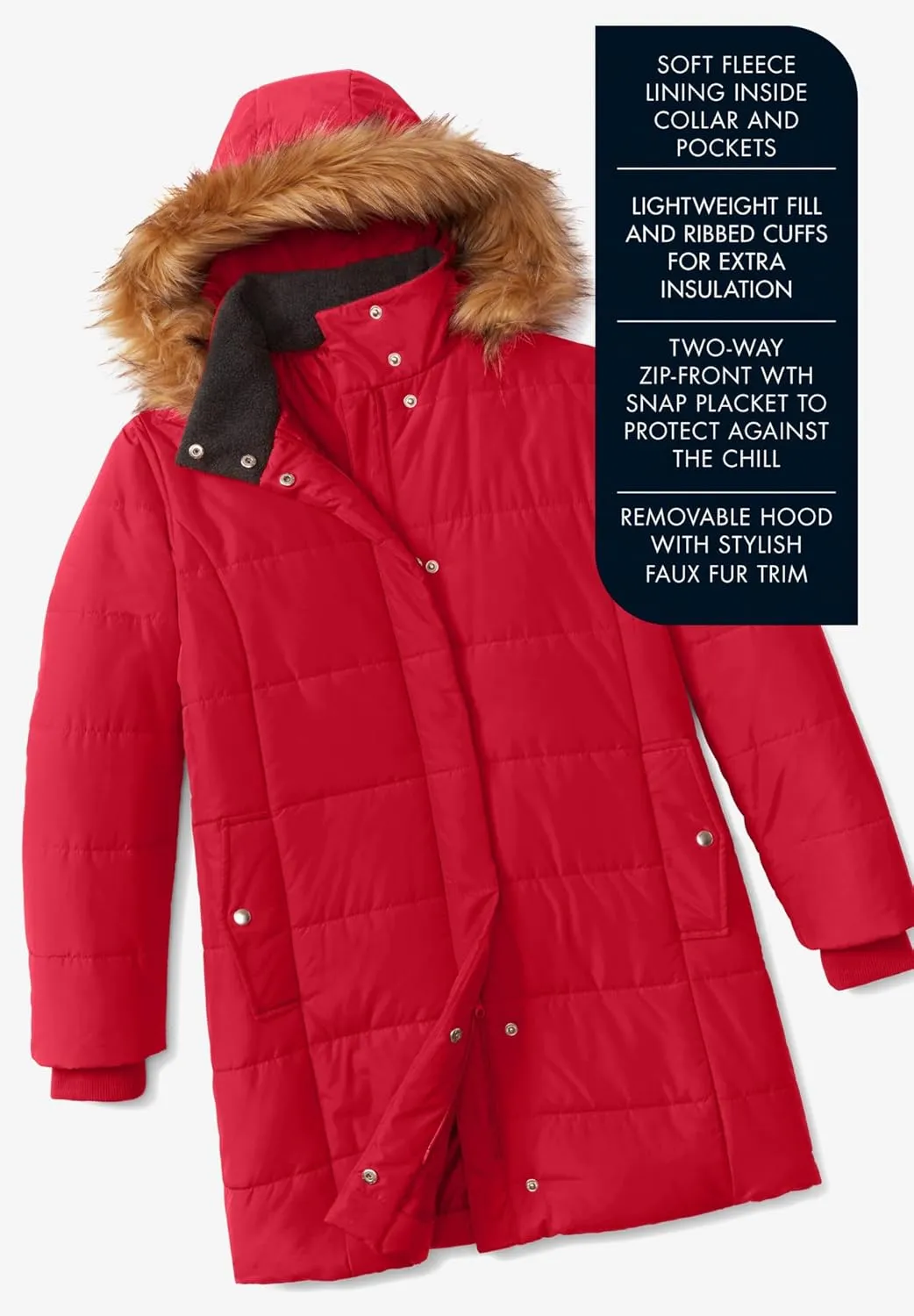 Roaman's Women's Plus Size Maxi Length Quilted Puffer Jacket