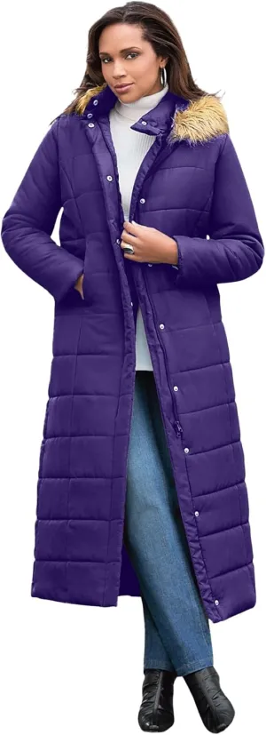Roaman's Women's Plus Size Maxi Length Quilted Puffer Jacket