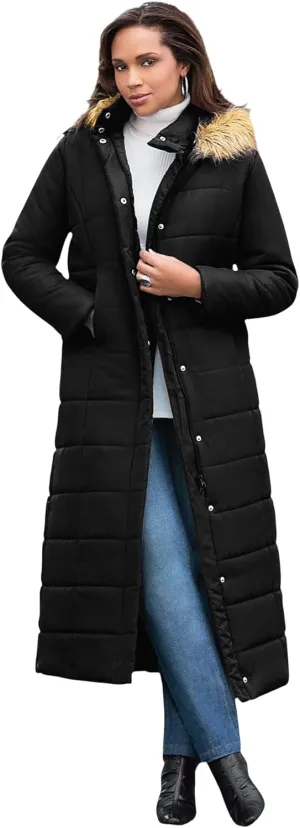 Roaman's Women's Plus Size Maxi Length Quilted Puffer Jacket