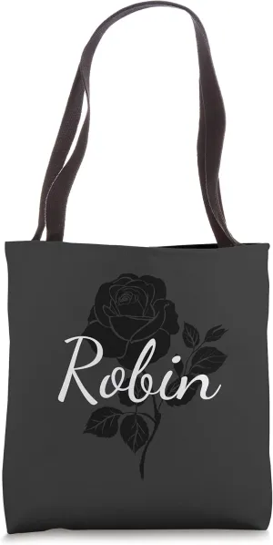 Robin - Custom Black Rose Gray Floral Personalized Tote Bag