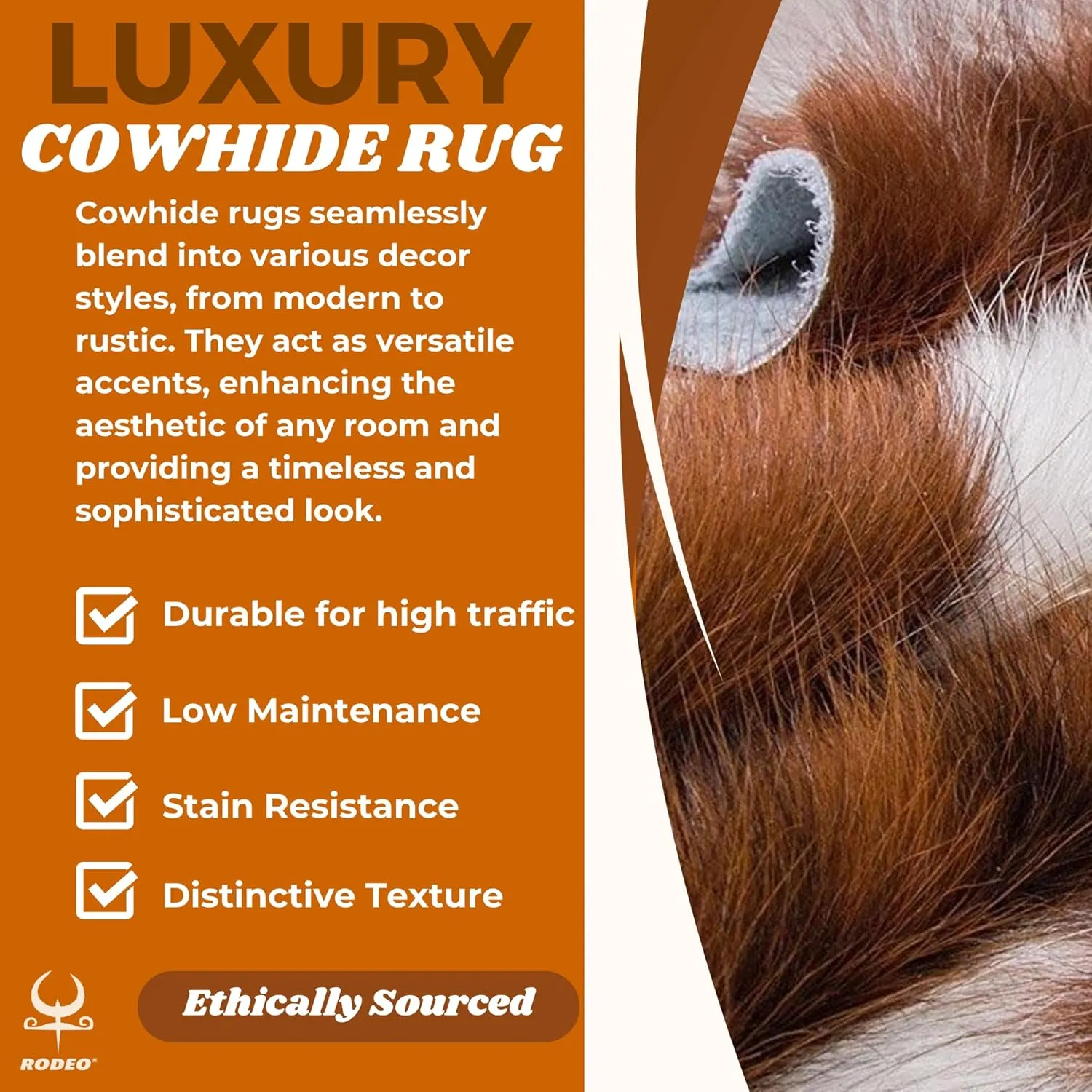 rodeo Genuine Cowhide Rug – Hand-Selected Real Cowhide, Large 6x7ft – Authentic, Durable & Unique Western Decor – Rustic Leather Cowhide Carpet – Tricolor Natural Beauty