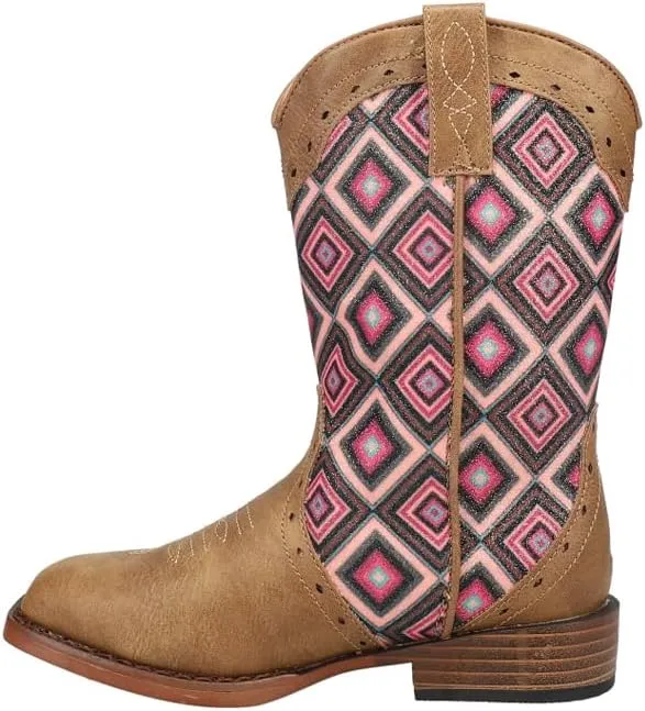 ROPER Kids Girls Glitter Geo Square Toe Casual Boots Mid Calf - Beige