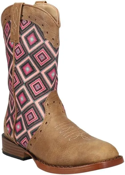 ROPER Kids Girls Glitter Geo Square Toe Casual Boots Mid Calf - Beige