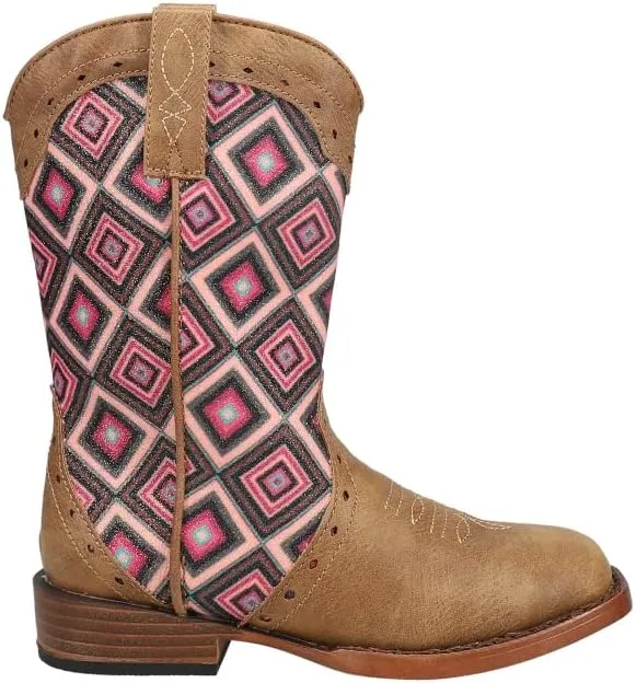 ROPER Kids Girls Glitter Geo Square Toe Casual Boots Mid Calf - Beige