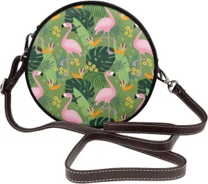 Round Faux Leather Crossbody Shoulder Sling Bag for Women
