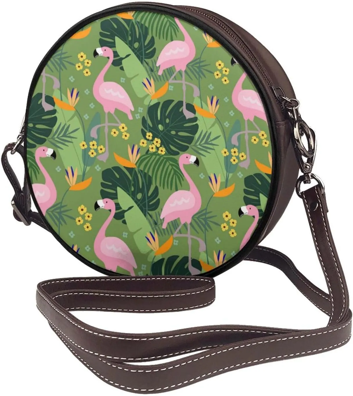 Round Faux Leather Crossbody Shoulder Sling Bag for Women