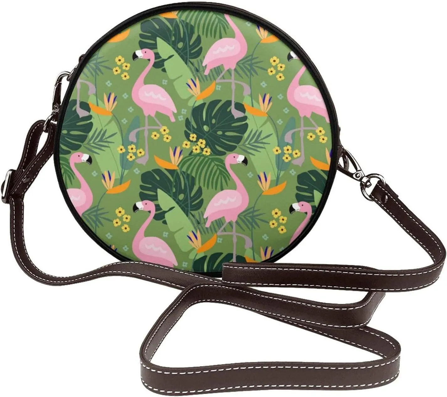Round Faux Leather Crossbody Shoulder Sling Bag for Women