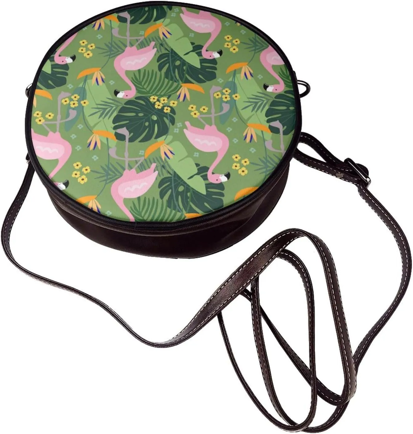 Round Faux Leather Crossbody Shoulder Sling Bag for Women