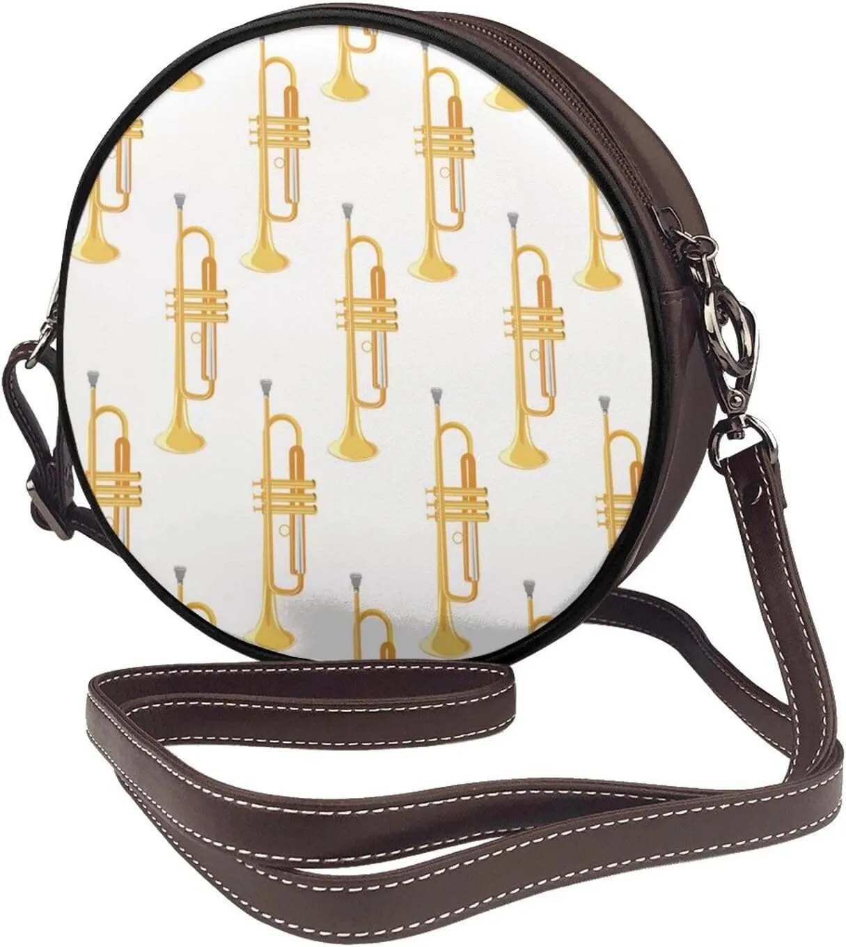 Round Faux Leather Crossbody Shoulder Sling Bag for Women