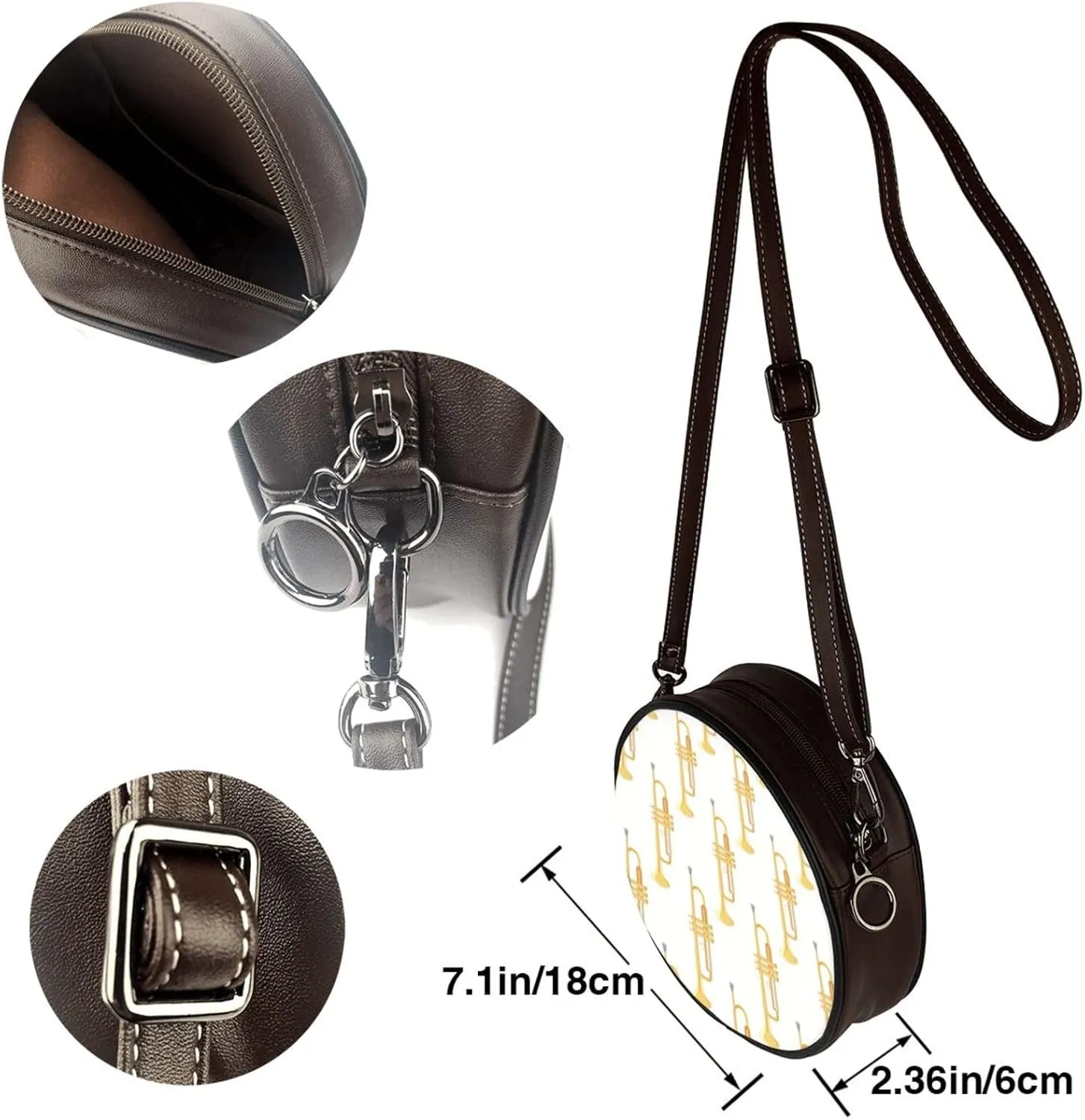 Round Faux Leather Crossbody Shoulder Sling Bag for Women