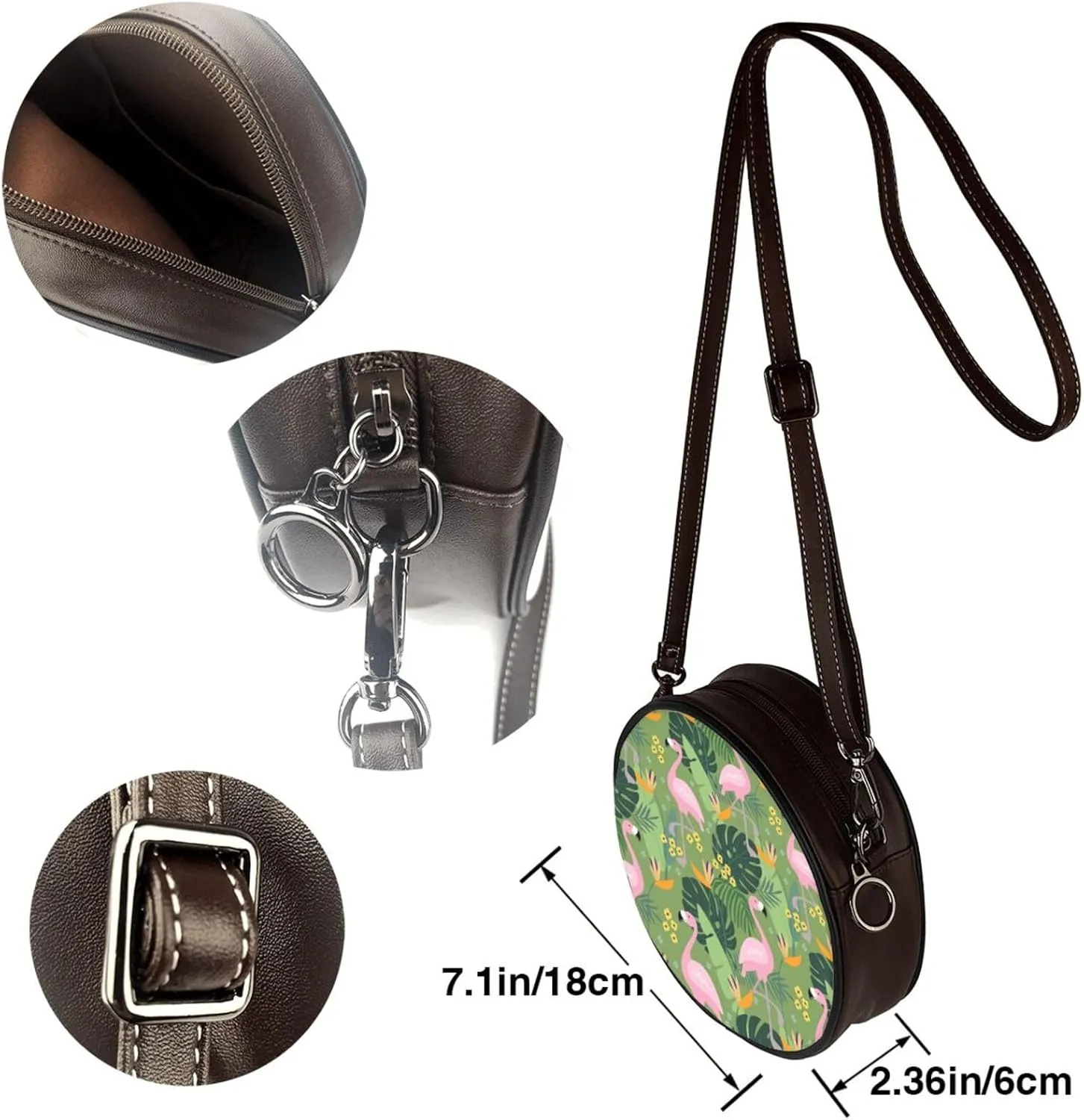 Round Faux Leather Crossbody Shoulder Sling Bag for Women