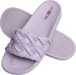 Roxoni Faux Leather Slides – Trendy Slides for Women – Superior Comfort & Unmatched Luxury – Stylish Braided Strap Pattern – Durable Faux Leather – Classic Colors