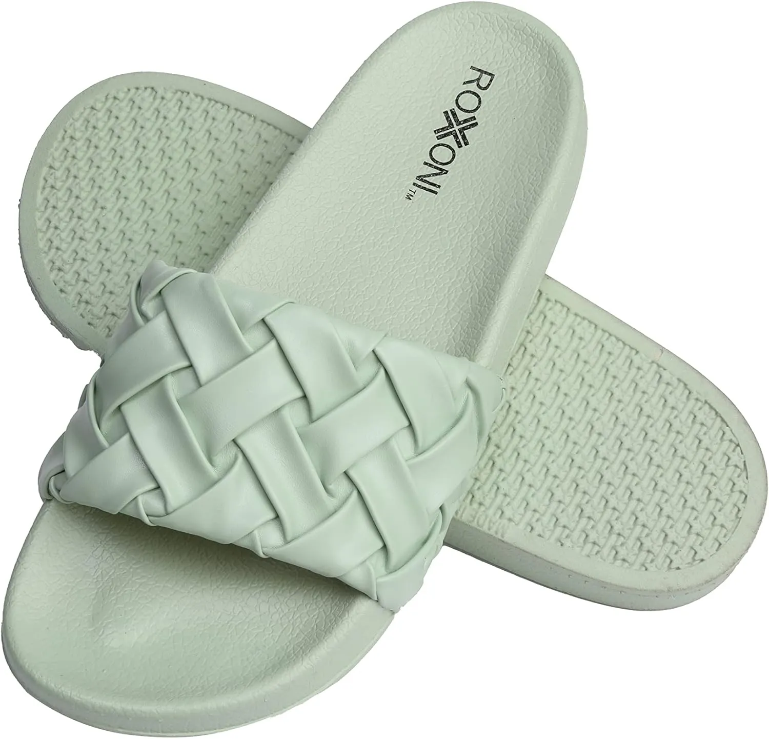Roxoni Faux Leather Slides – Trendy Slides for Women – Superior Comfort & Unmatched Luxury – Stylish Braided Strap Pattern – Durable Faux Leather – Classic Colors