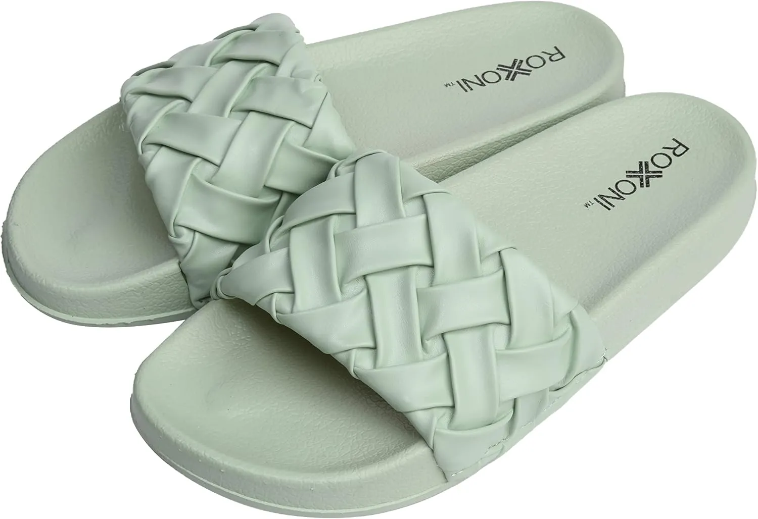 Roxoni Faux Leather Slides – Trendy Slides for Women – Superior Comfort & Unmatched Luxury – Stylish Braided Strap Pattern – Durable Faux Leather – Classic Colors