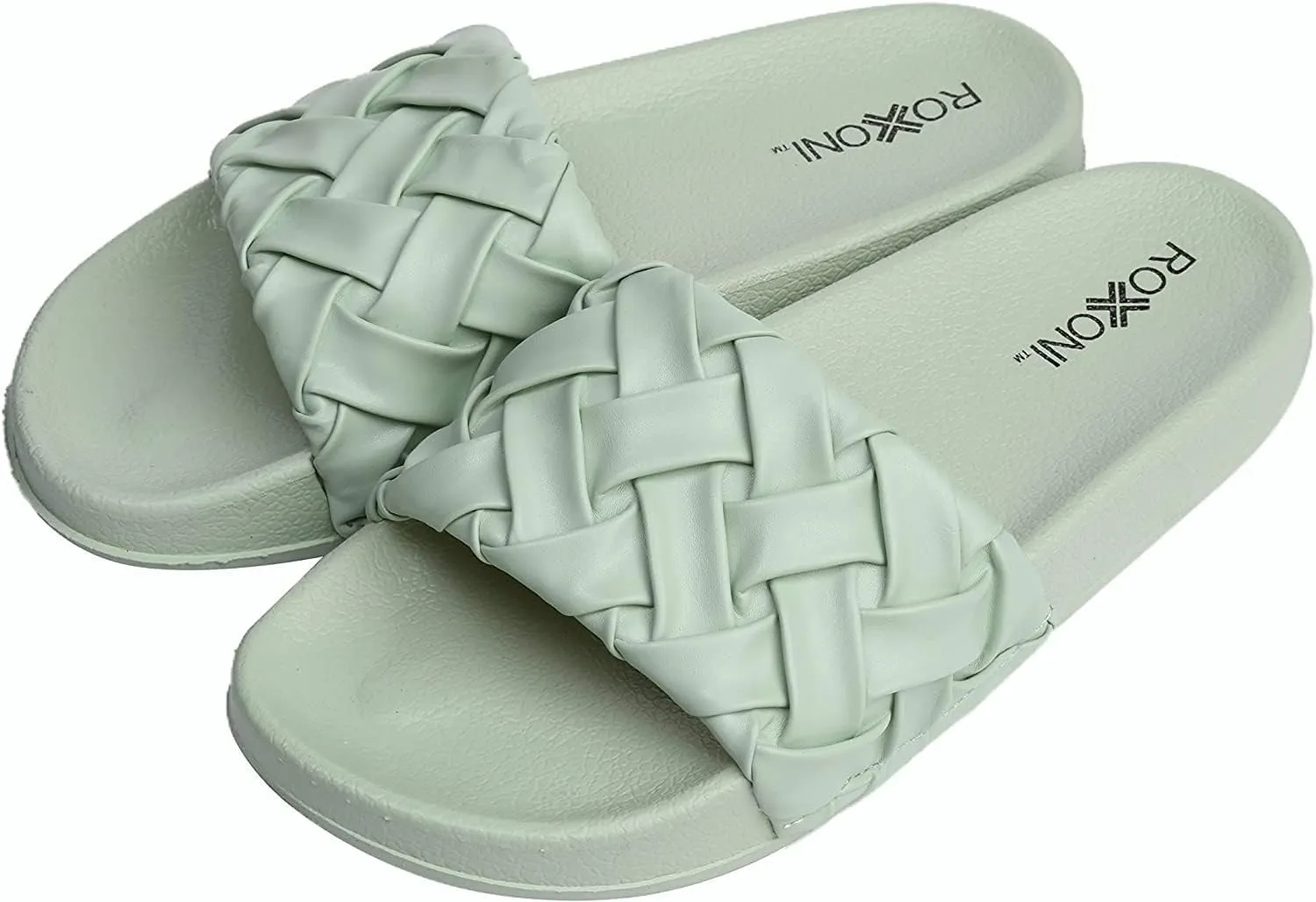 Roxoni Faux Leather Slides – Trendy Slides for Women – Superior Comfort & Unmatched Luxury – Stylish Braided Strap Pattern – Durable Faux Leather – Classic Colors