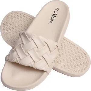 Roxoni Faux Leather Slides – Trendy Slides for Women – Superior Comfort & Unmatched Luxury – Stylish Braided Strap Pattern – Durable Faux Leather – Classic Colors