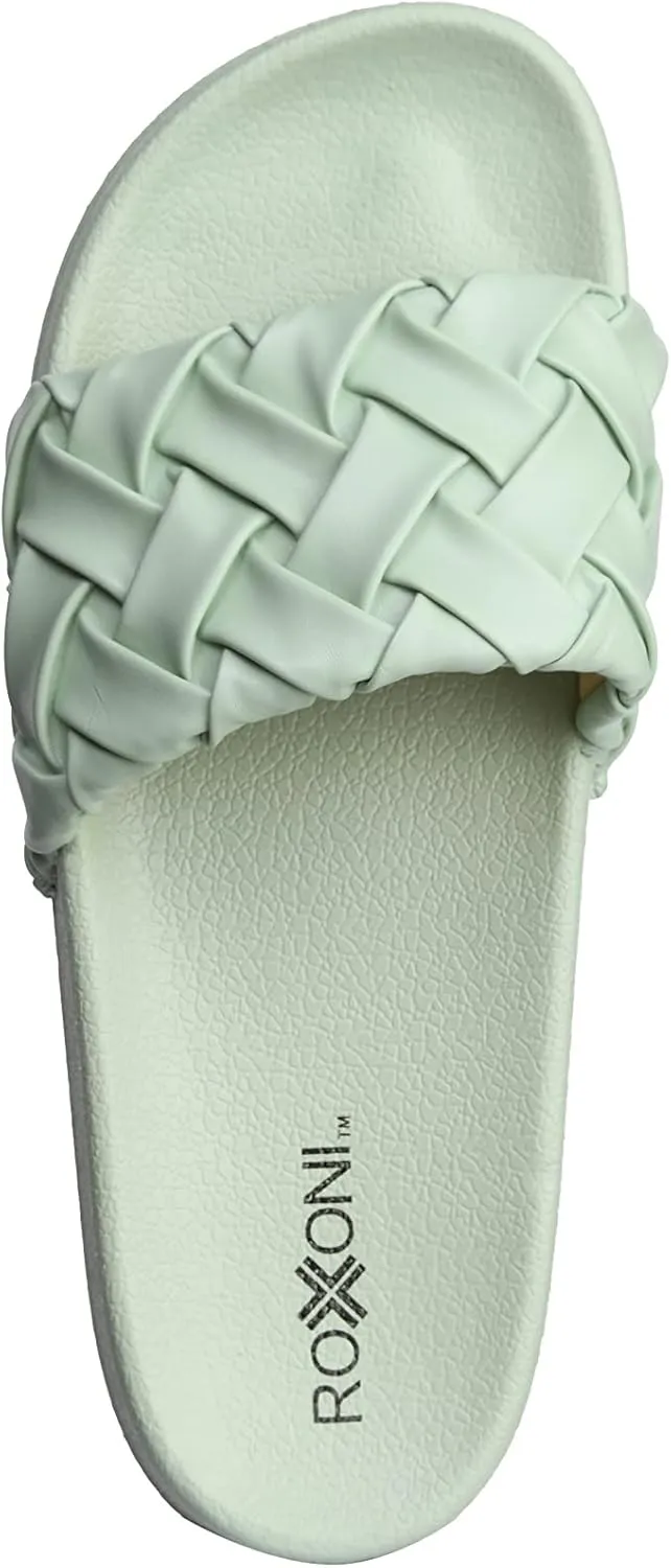 Roxoni Faux Leather Slides – Trendy Slides for Women – Superior Comfort & Unmatched Luxury – Stylish Braided Strap Pattern – Durable Faux Leather – Classic Colors