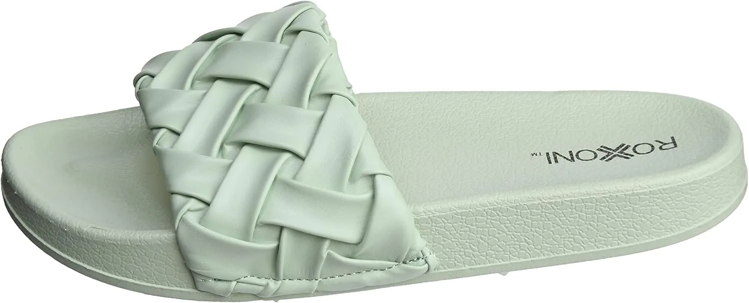 Roxoni Faux Leather Slides – Trendy Slides for Women – Superior Comfort & Unmatched Luxury – Stylish Braided Strap Pattern – Durable Faux Leather – Classic Colors