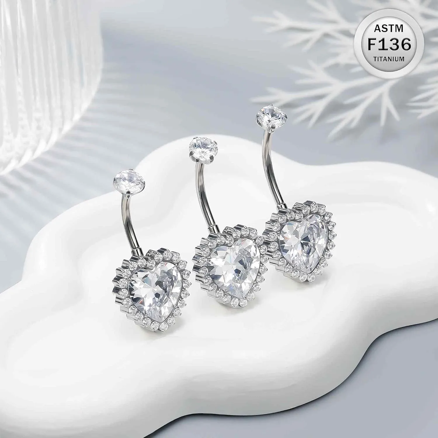 Ruifan ASTM F136 Titanium Belly Button Rings Heart Cubic Zircon Opal Hypoallergenic Internally Threaded 14G Navel Body Piercing Jewelry 10mm 12mm 14mm For Women