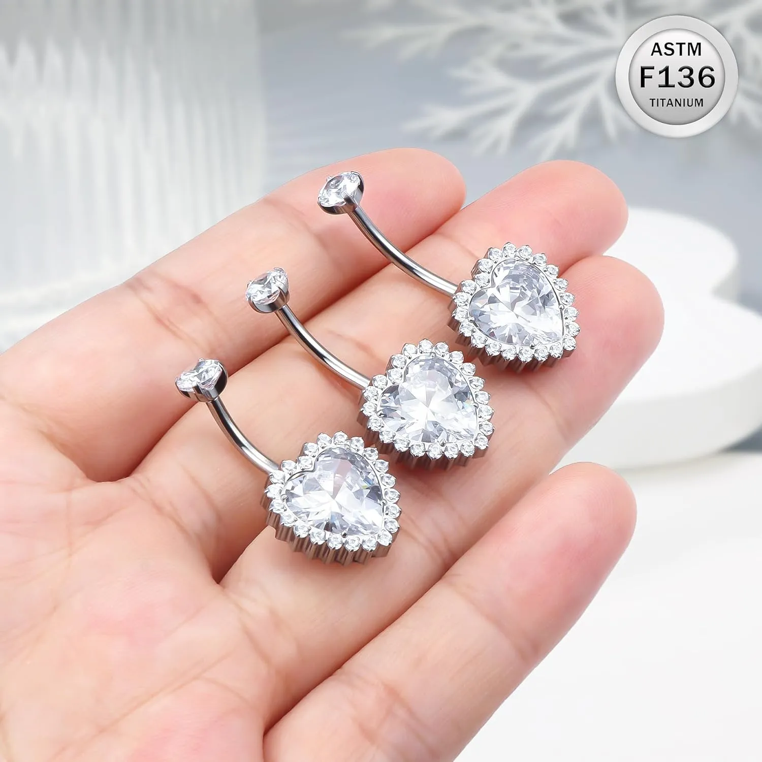 Ruifan ASTM F136 Titanium Belly Button Rings Heart Cubic Zircon Opal Hypoallergenic Internally Threaded 14G Navel Body Piercing Jewelry 10mm 12mm 14mm For Women