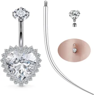 Ruifan ASTM F136 Titanium Belly Button Rings Heart Cubic Zircon Opal Hypoallergenic Internally Threaded 14G Navel Body Piercing Jewelry 10mm 12mm 14mm For Women