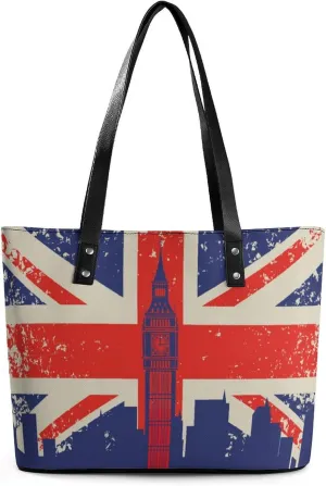 Rustic Barnwood United Kingdom Great Britain Union Flag Women Tote Bags Top Handle Satchel Handbags Faux Leather Tassel Shoulder Purse