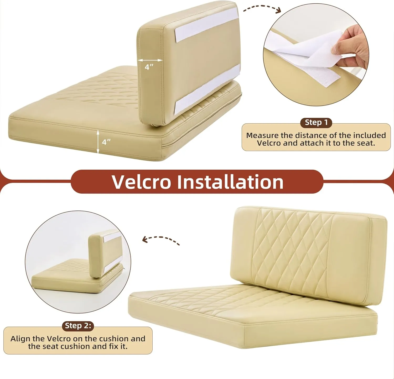 RV Dinette Cushions,2 Sets of PU Leather Replacement Camper Cushions Includes 2 Booth Seats and 2 Backrests for RV,Camper,Trailer Bed (Beige,38")